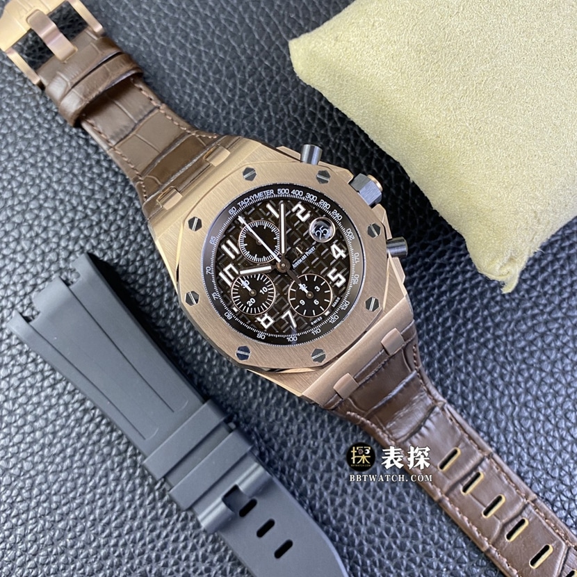APF factory Audemars PiguetRoyal Oak offshore type 26470 top-tier watch men's coffee panda plate leather strap model pictures and prices front live photo