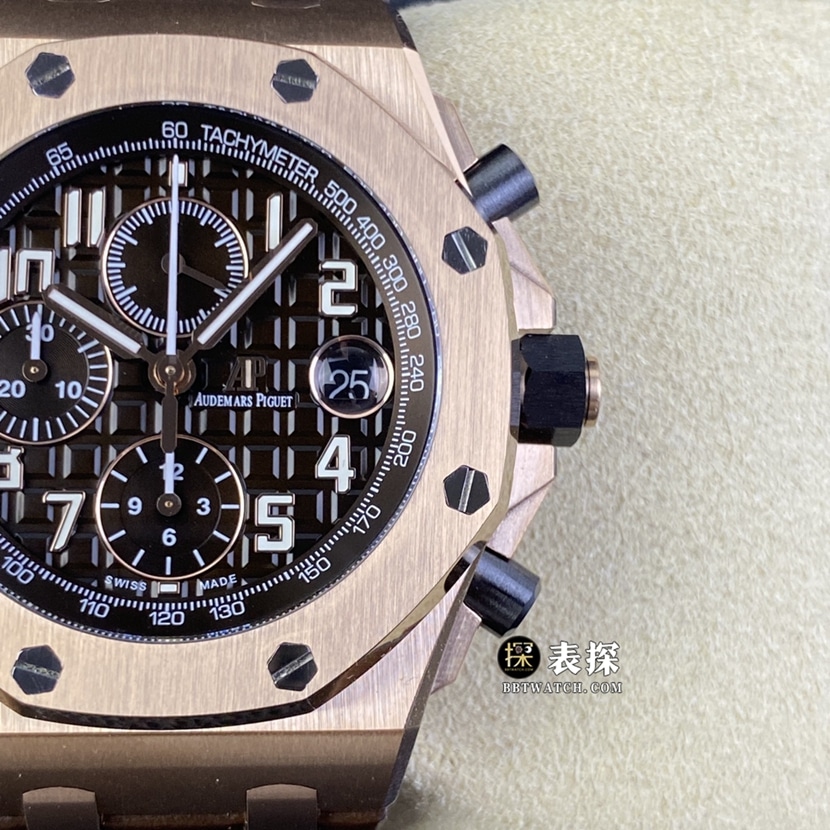 APF factory Audemars PiguetRoyal Oak offshore type 26470 top-tier watch men's coffee panda plate leather strap model pictures and prices front live photo