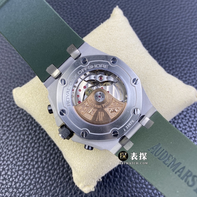 APF factory Audemars PiguetRoyal Oak offshore type watch men's military green plate rubber model pictures and prices caseback live photo