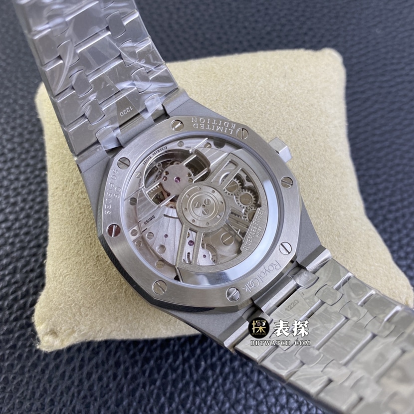R8 factory Audemars PiguetRoyal Oak1:1super watch men's smoked blue dialtourbillonsteel bracelet picture and price caseback live photo