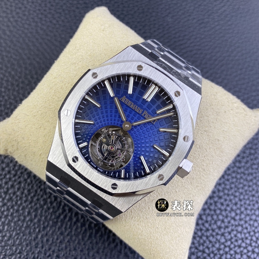R8 factory Audemars PiguetRoyal Oak1:1super watch men's smoked blue dialtourbillonsteel bracelet picture and price front live photo