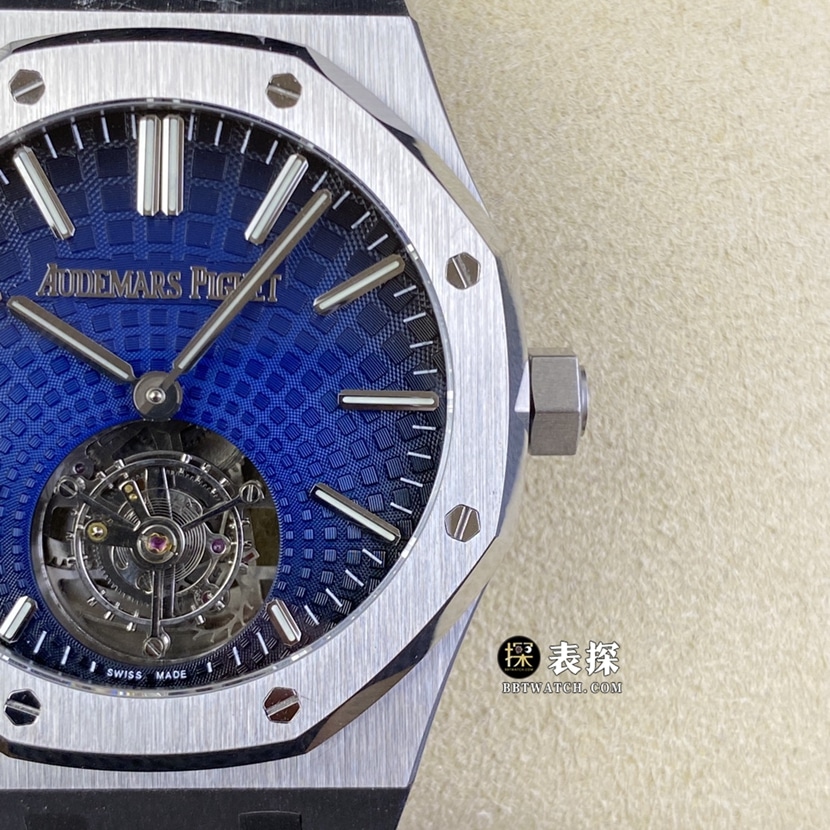 R8 factory Audemars PiguetRoyal Oak1:1super watch men's smoked blue dialtourbillonsteel bracelet picture and price front live photo