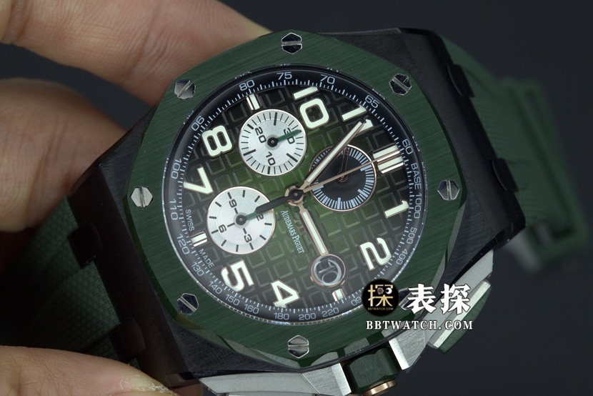 APF factory Audemars PiguetRoyal Oak offshore type 264051:1top-tier watch men's color ceramicgreen dial rubber model pictures and prices front live photo