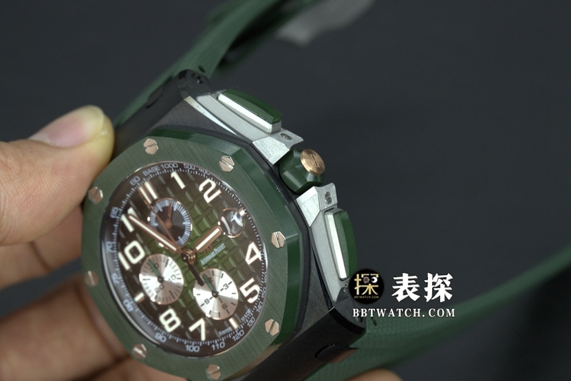 APF factory Audemars PiguetRoyal Oak offshore type 264051:1top-tier watch men's color ceramicgreen dial rubber model pictures and prices overall live photos