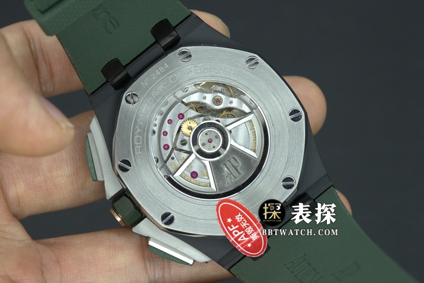 APF factory Audemars PiguetRoyal Oak offshore type 264051:1top-tier watch men's color ceramicgreen dial rubber model pictures and prices caseback live photo