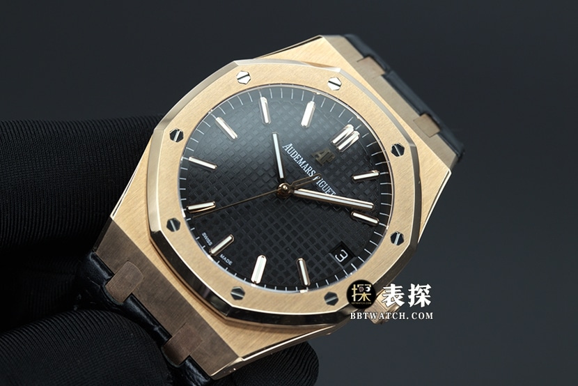 APS factory Audemars PiguetRoyal Oak15500top-tier 1:1super watch men's black dialleather strap picture and price front live photo