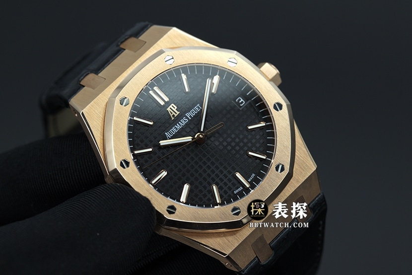 APS factory Audemars PiguetRoyal Oak15500top-tier 1:1super watch men's black dialleather strap picture and price front live photo