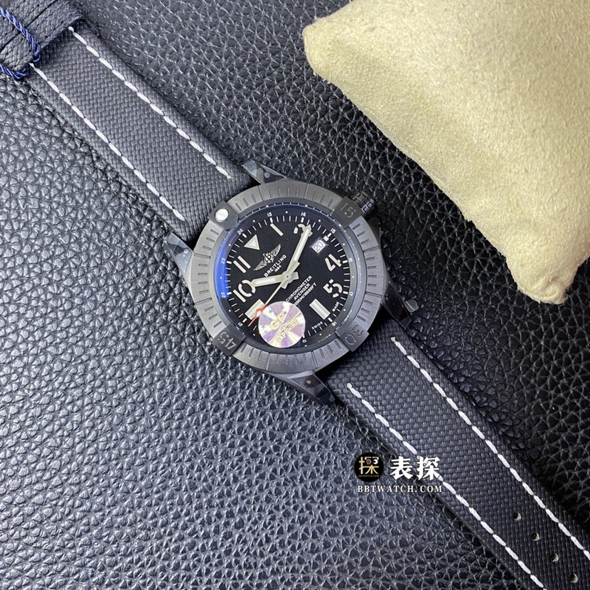 GF FactoryBreitling Avengers 1:1super watch men's black dialleather strap model pictures and prices front live photo
