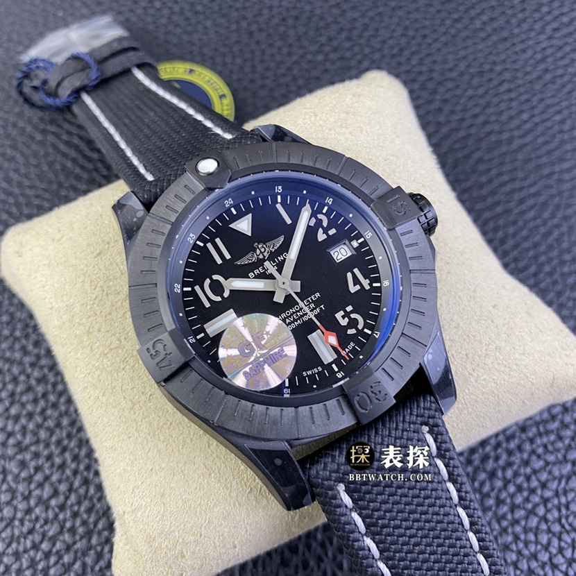 GF FactoryBreitling Avengers 1:1super watch men's black dialleather strap model pictures and prices front live photo