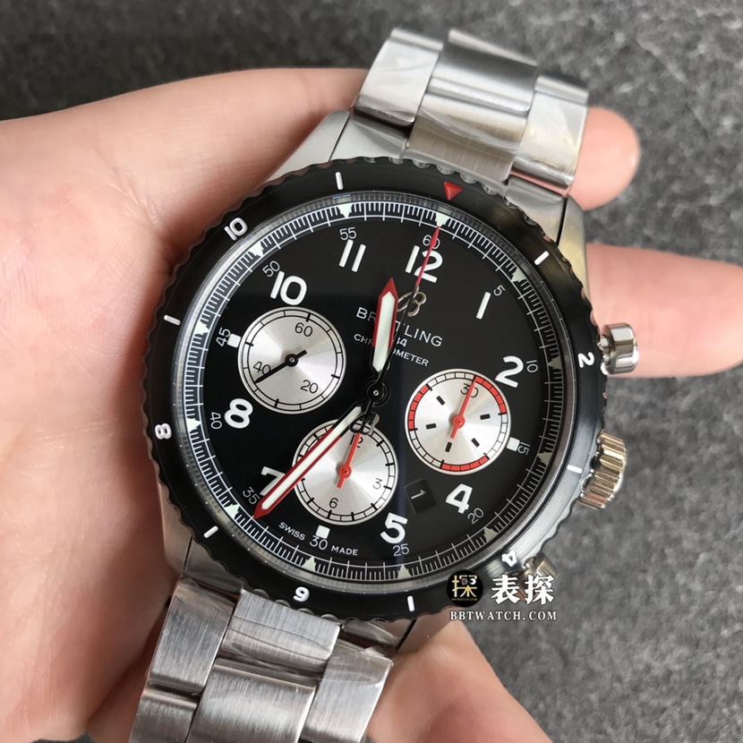 BL factory Breitling Legend Aviation top-tier watch men's black panda plate steel bracelet model pictures and prices front live photo