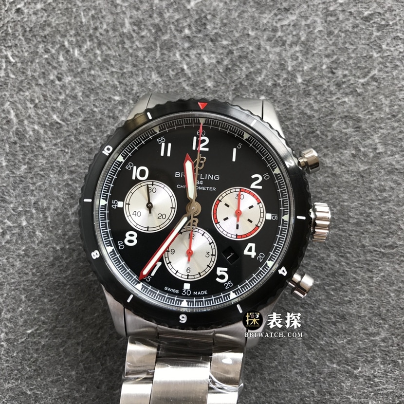 BL factory Breitling Legend Aviation top-tier watch men's black panda plate steel bracelet model pictures and prices front live photo
