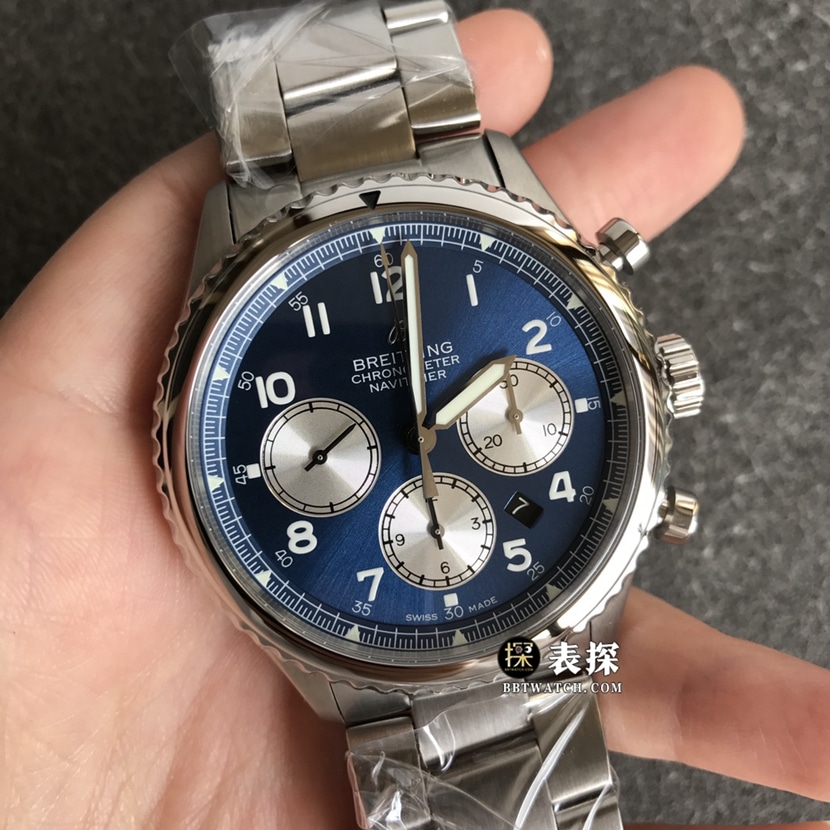 BL factory Breitling Legend Aviation top-tier 1:1high-quality watch men's blue panda plate steel bracelet model pictures and prices front live photo
