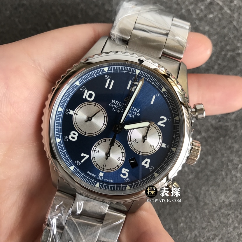 BL factory Breitling Legend Aviation top-tier 1:1high-quality watch men's blue panda plate steel bracelet model pictures and prices front live photo
