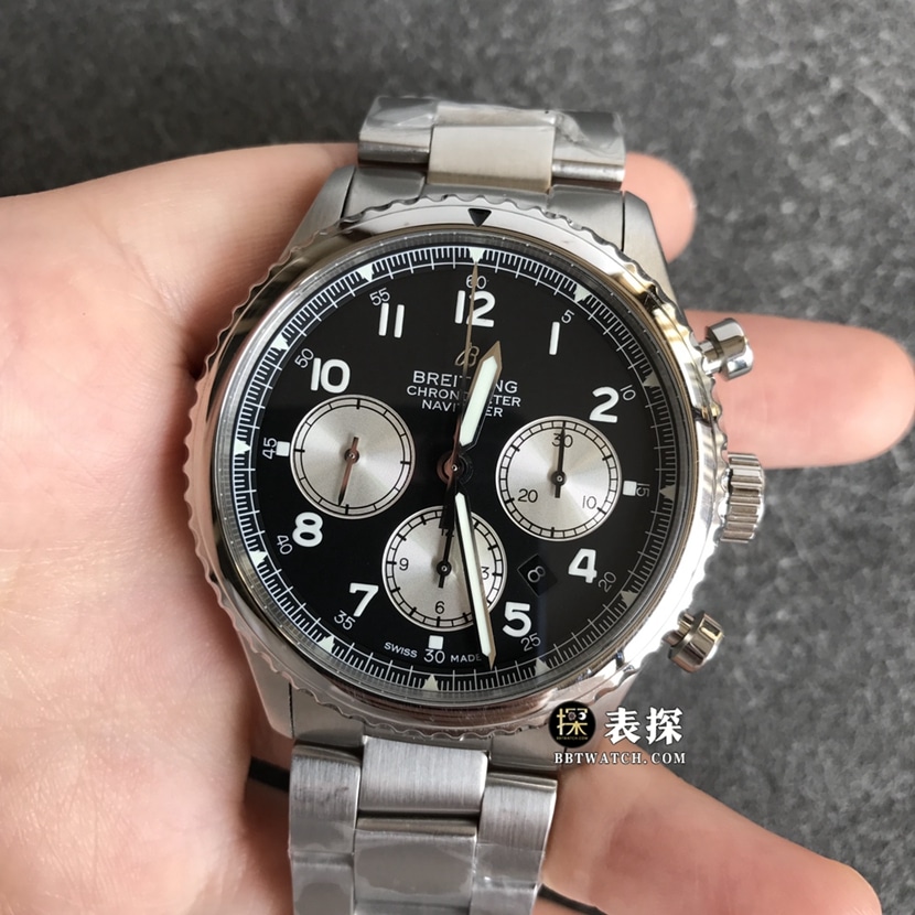 BL factory Breitling Legend Aviation top-tier watch men's black panda dial steel bracelet model pictures and prices front live photo