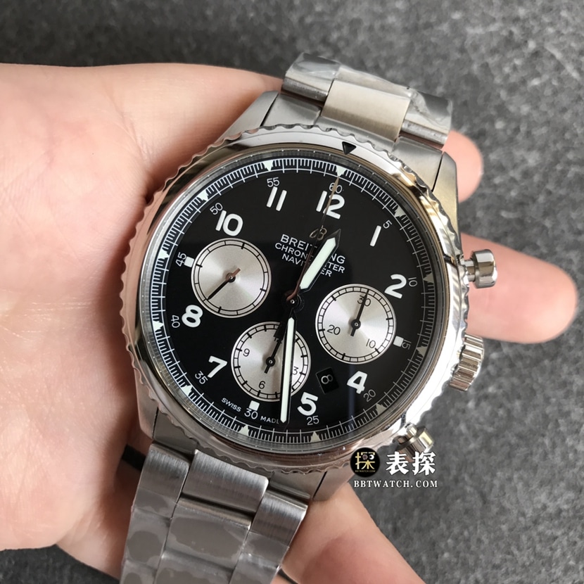 BL factory Breitling Legend Aviation top-tier watch men's black panda dial steel bracelet model pictures and prices front live photo