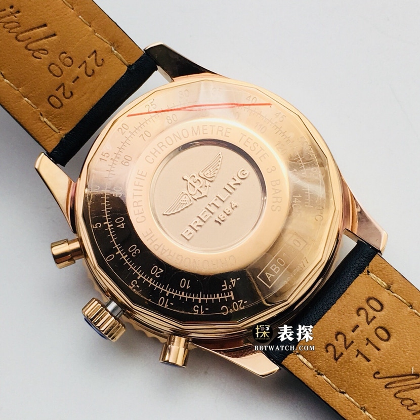 GB factory Breitling aviation chronograph11:1super watch men's black panda plate rose goldleather strap model pictures and prices caseback live photo