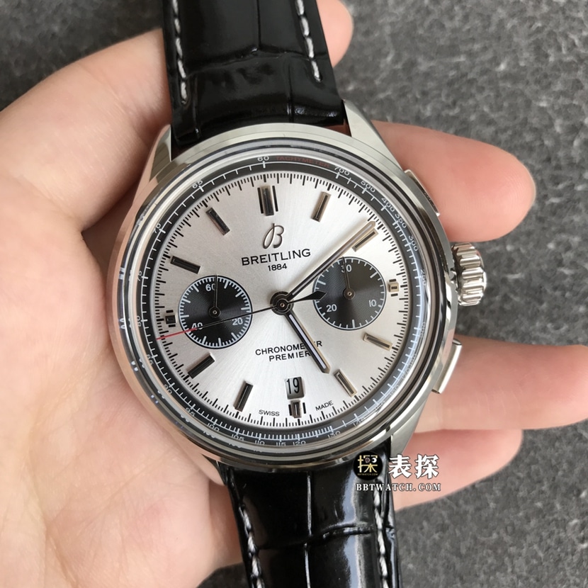 Breitling B01chronographtop-tier 1:1high-quality watch men's silver panda disc leather strap model pictures and prices front live photo