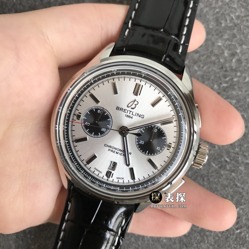 Breitling B01chronographtop-tier 1:1high-quality watch men's silver panda disc leather strap model pictures and prices front live photo
