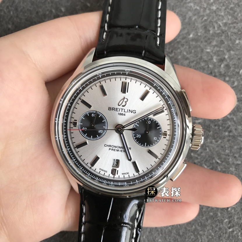 Breitling B01chronographtop-tier 1:1high-quality watch men's silver panda disc leather strap model pictures and prices front live photo