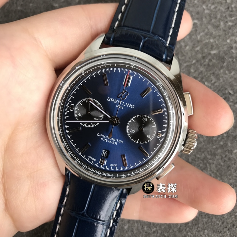 Breitling B01chronograph1:1top-tier watch men's dark blue dialleather strap model pictures and prices front live photo