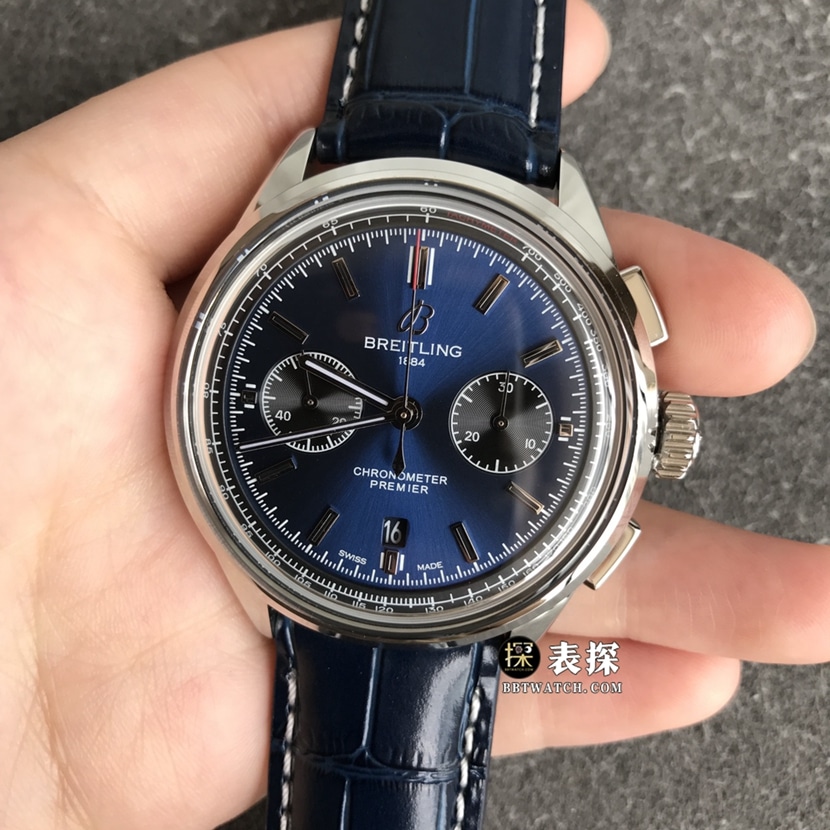 Breitling B01chronograph1:1top-tier watch men's dark blue dialleather strap model pictures and prices front live photo