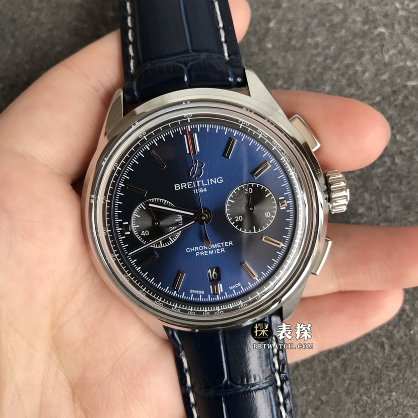 Breitling B01chronograph1:1top-tier watch men's dark blue dialleather strap model pictures and prices front live photo
