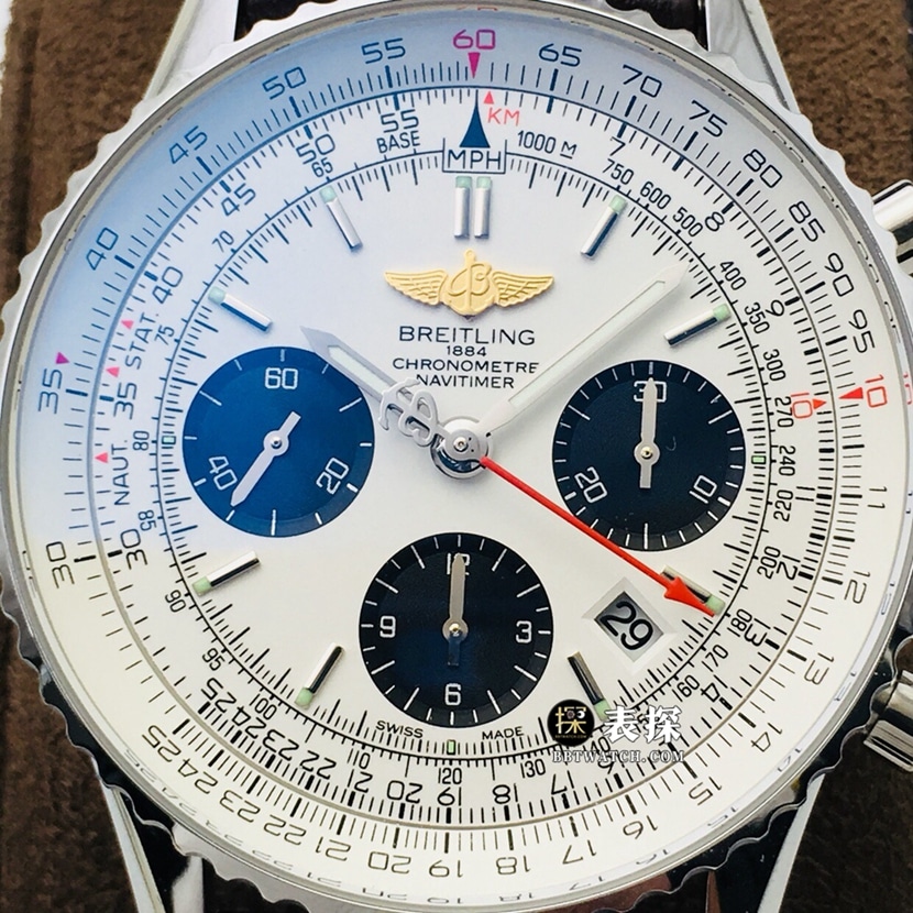 GB factory Breitling aviation chronograph1super watch men's white dialleather strap model pictures and prices front live photo