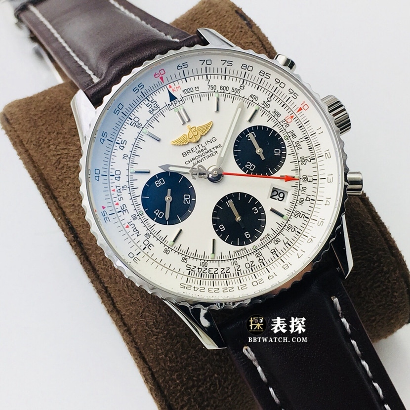 GB factory Breitling aviation chronograph1super watch men's white dialleather strap model pictures and prices front live photo
