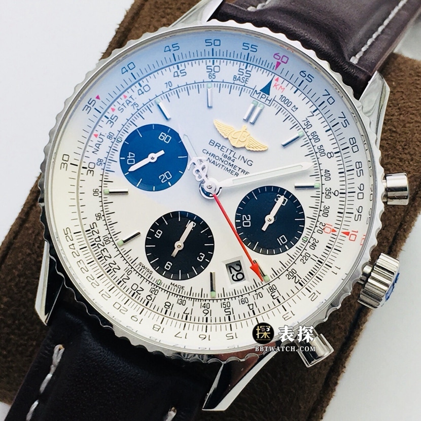GB factory Breitling aviation chronograph1super watch men's white dialleather strap model pictures and prices front live photo