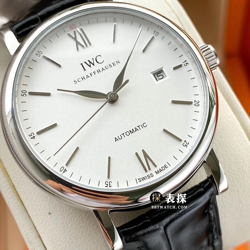 IWC Portofino top-tier high-quality watch men's silver white leather strap model pictures and prices front live photo