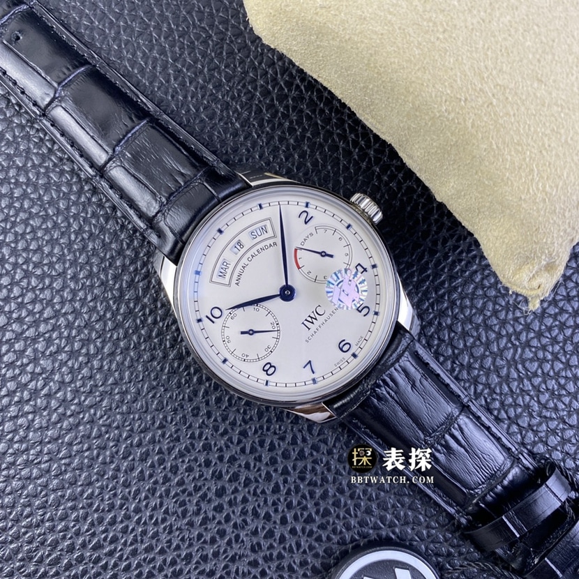ZF FactoryIWC watch Portugal top-tier watch men's silver white dial perpetual calendar leather strap model pictures and prices front live photo