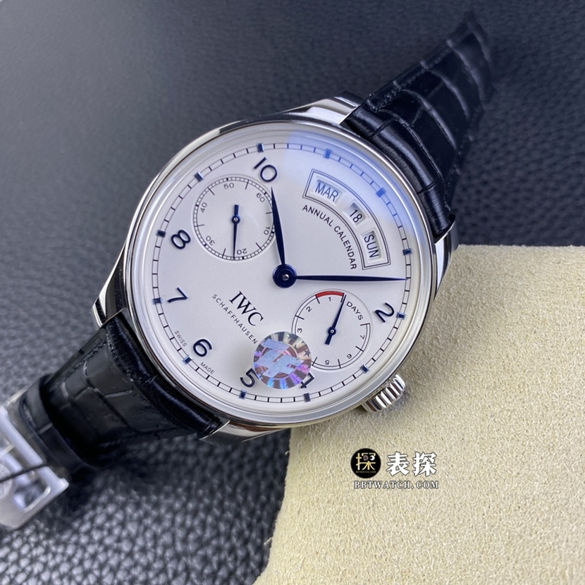ZF FactoryIWC watch Portugal top-tier watch men's silver white dial perpetual calendar leather strap model pictures and prices front live photo