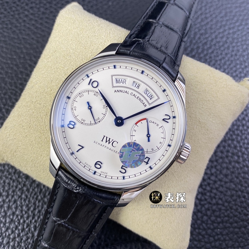 ZF FactoryIWC watch Portugal top-tier watch men's silver white dial perpetual calendar leather strap model pictures and prices front live photo