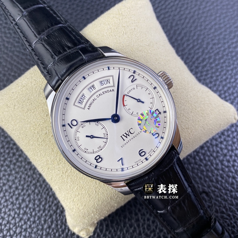 ZF FactoryIWC watch Portugal top-tier watch men's silver white dial perpetual calendar leather strap model pictures and prices front live photo