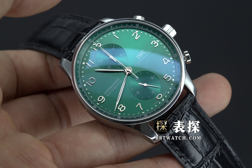 ZF FactoryIWC Portugal top-tier watch green dial silver needle leather strap model pictures and prices front live photo
