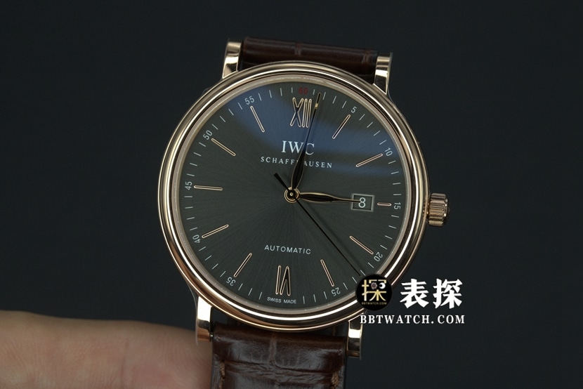 V7 factory IWC men's Portofino watch rock gray plate gold needle leather strap model IW356511front live photo