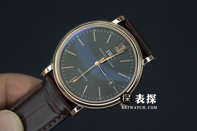 V7 factory IWC men's Portofino watch rock gray plate gold needle leather strap model IW356511front live photo