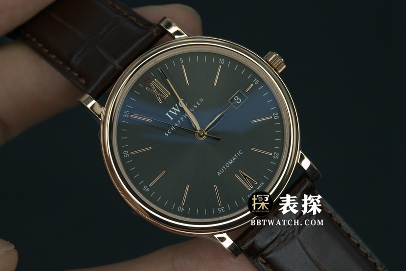V7 factory IWC men's Portofino watch rock gray plate gold needle leather strap model IW356511front live photo