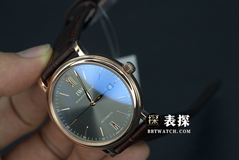 V7 factory IWC men's Portofino watch rock gray plate gold needle leather strap model IW356511 overall live photos