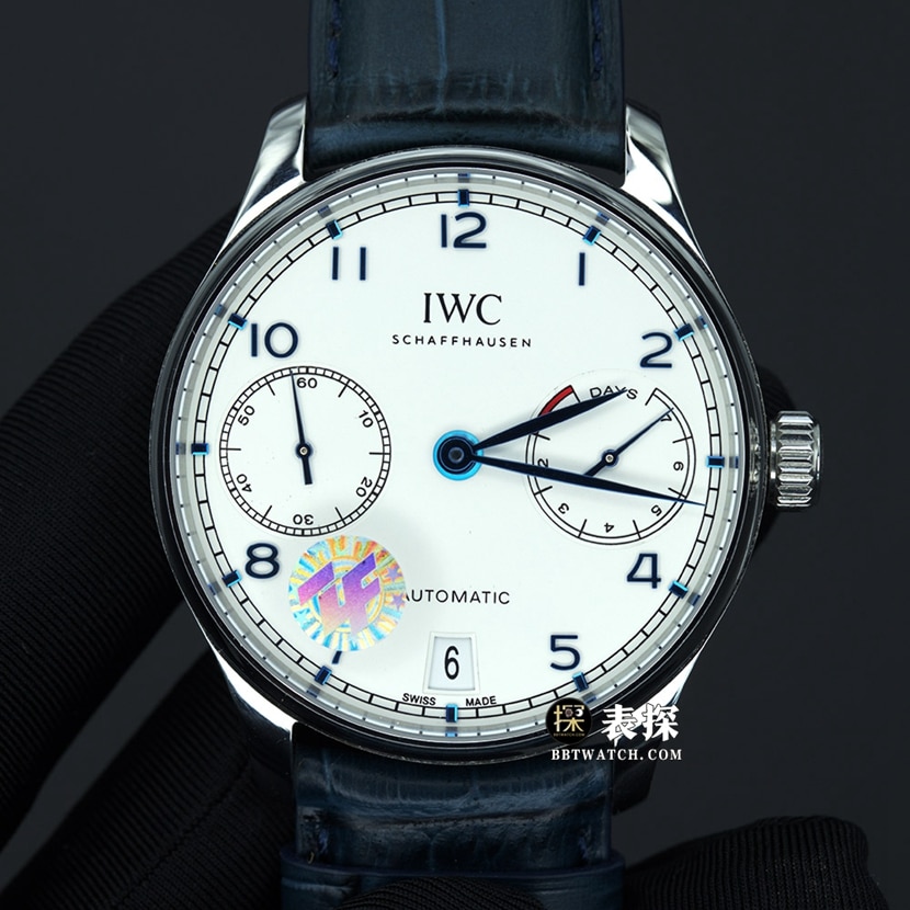 ZF FactoryIWC Portugal top-tier 1:1super watch men's white dial blue needle leather strap model pictures and prices front live photo