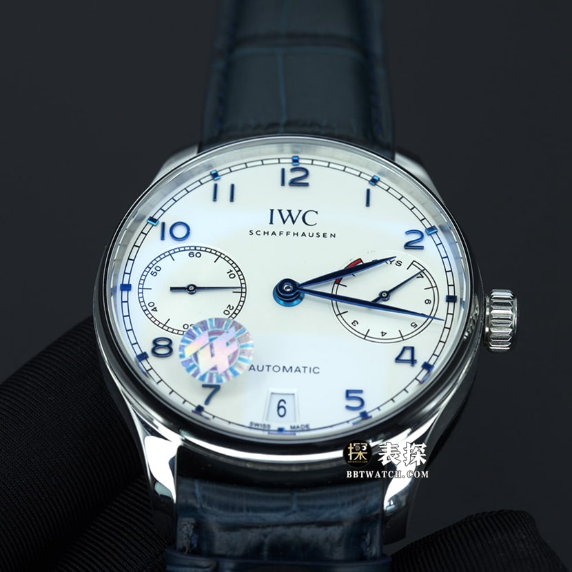 ZF FactoryIWC Portugal top-tier 1:1super watch men's white dial blue needle leather strap model pictures and prices front live photo