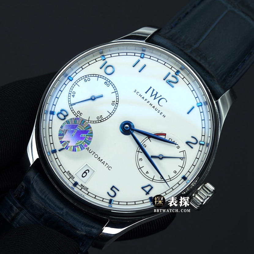 ZF FactoryIWC Portugal top-tier 1:1super watch men's white dial blue needle leather strap model pictures and prices front live photo