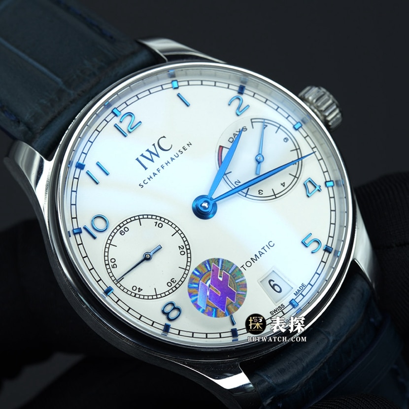 ZF FactoryIWC Portugal top-tier 1:1super watch men's white dial blue needle leather strap model pictures and prices front live photo