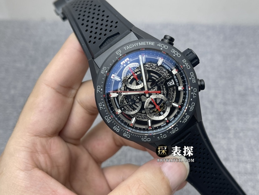XF factory TAG Heuer Carrera top-tier watch men's black hollow plate rubber model picture and price front live photo