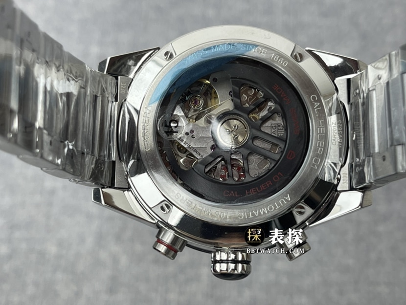 XF factory TAG Heuer Carrera watch men's black panda steel bracelet model pictures and prices caseback live photo