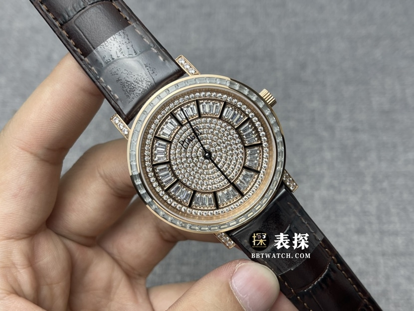 UU factory Piaget top-tier watch men's full diamond disc leather strap model pictures and prices front live photo