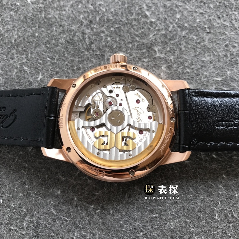 GL factory Glashütte Original original watch men's white dialmoon phaserose goldleather strap picture and price caseback live photo