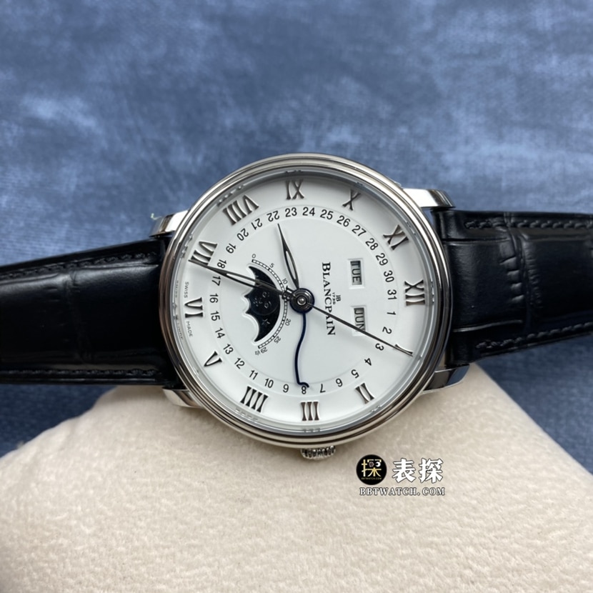 OM FactoryBlancpain classic top-tier 1:1super watch men's white dialmoon phaseleather strap picture and price front live photo
