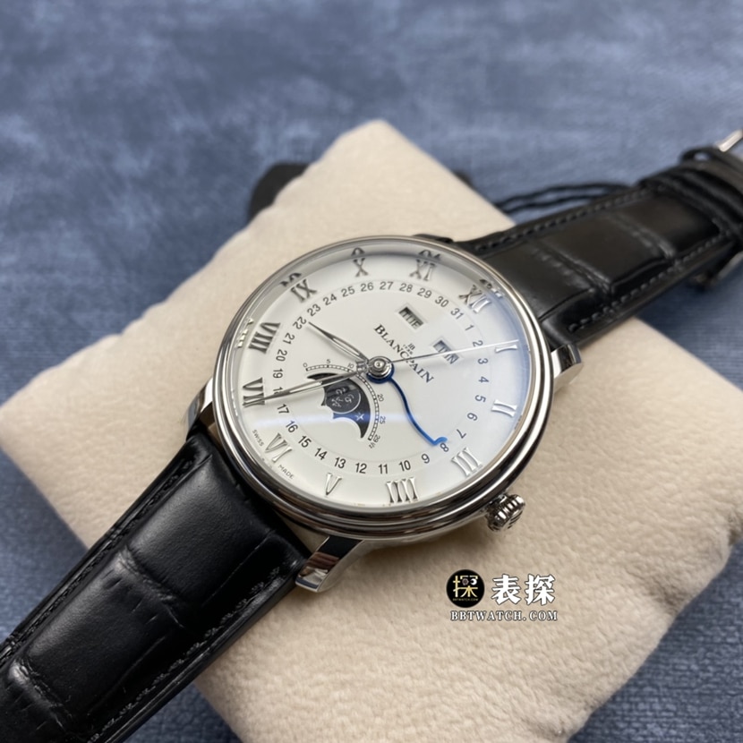 OM FactoryBlancpain classic top-tier 1:1super watch men's white dialmoon phaseleather strap picture and price front live photo