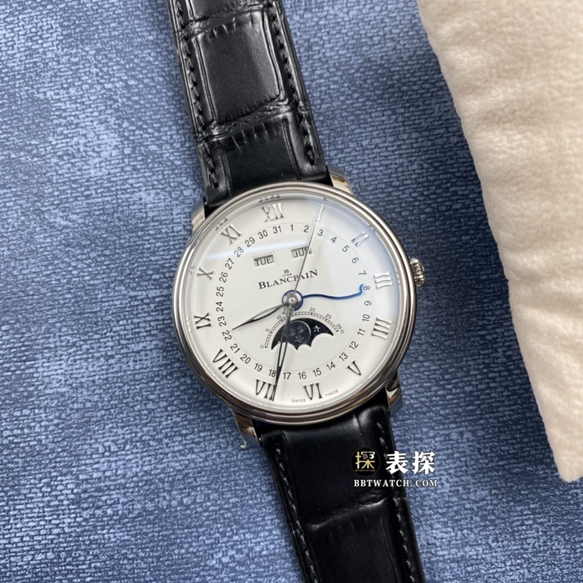 OM FactoryBlancpain classic top-tier 1:1super watch men's white dialmoon phaseleather strap picture and price front live photo